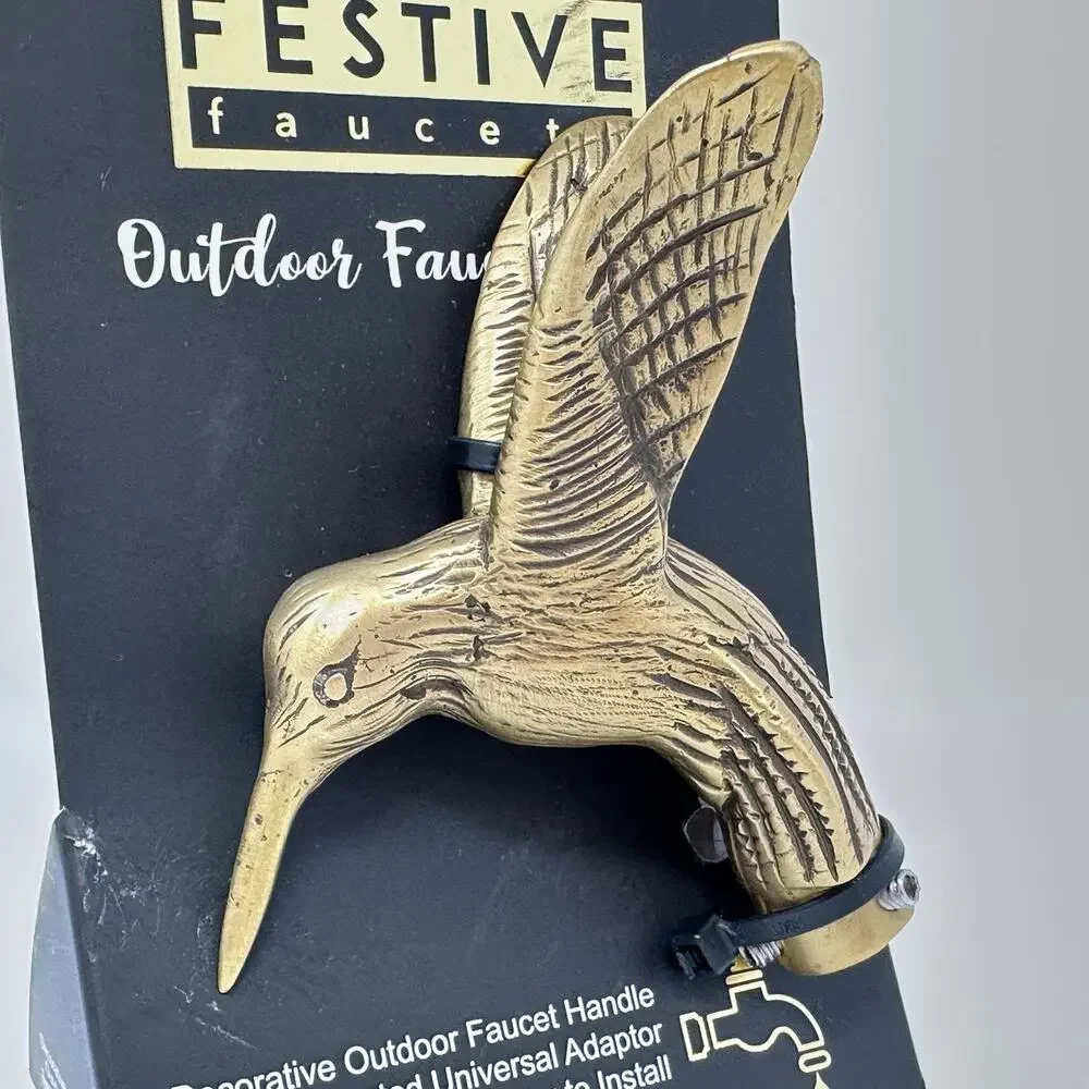 Festive Faucets Brass Outdoor Faucet Handle H517C Hummingbird Spigot Garden Gift